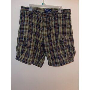 Men's Polo Ralph Lauren Green Plaid Cargo Shorts 100% Cotton Size 38